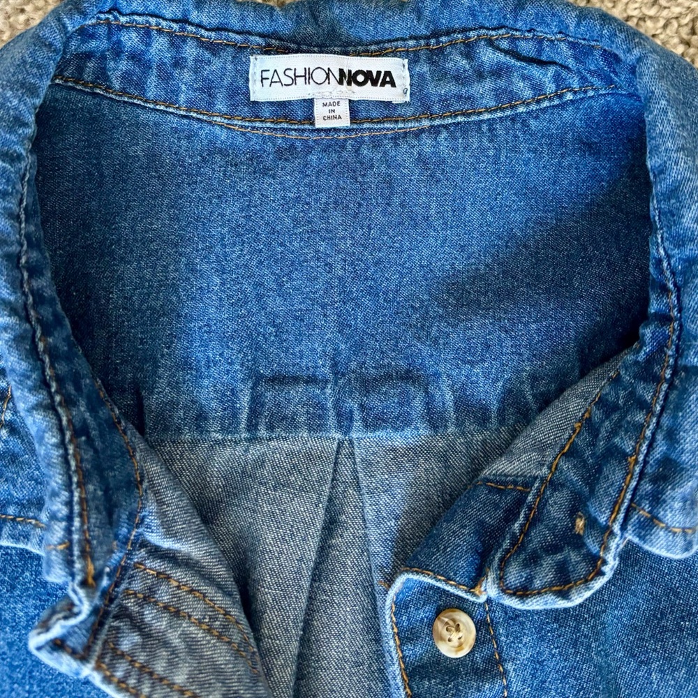 Fashion Nova Blue Denim Button-Up Shirt - Picture 3 of 4